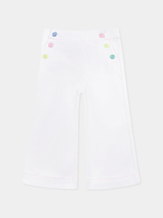 Pantaloni bianchi per bambina con logo
