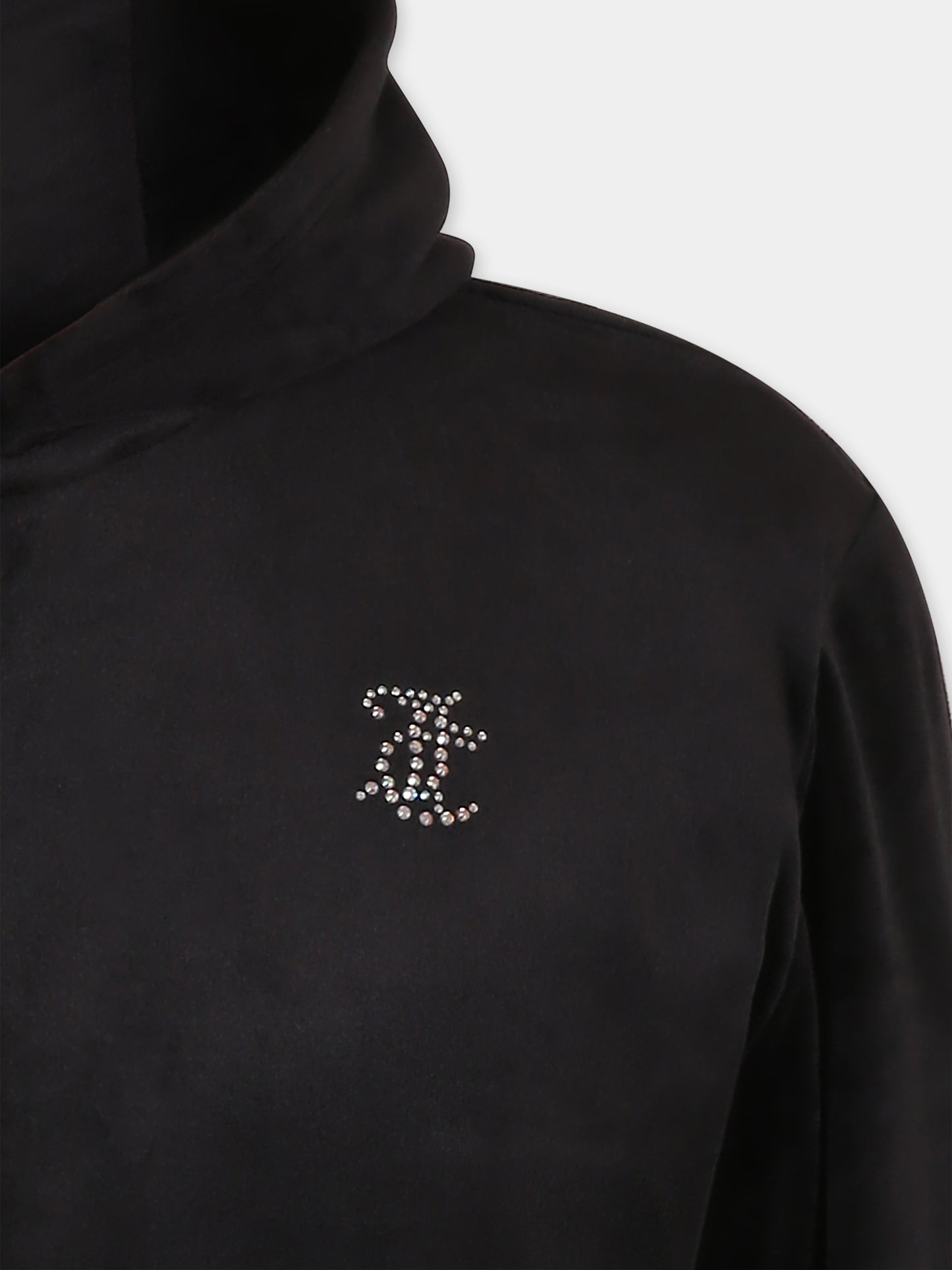 Felpa nera per bambina con logo e strass