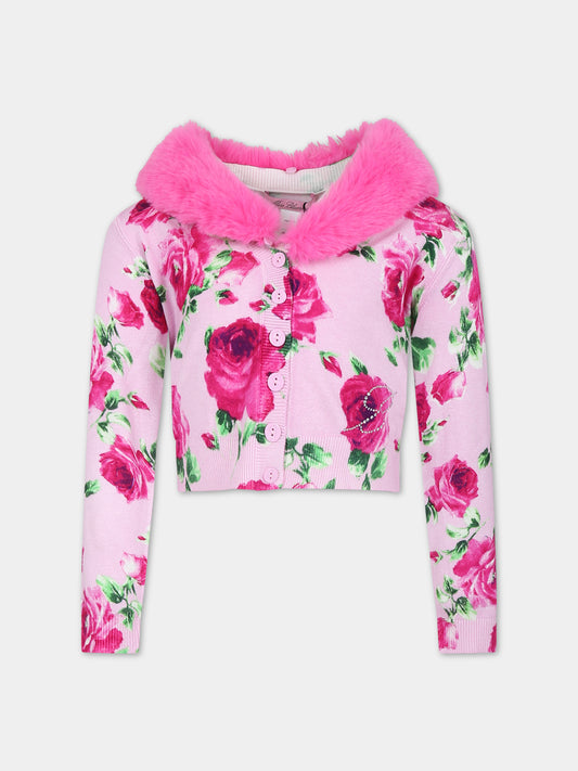 Cardigan rosa per bambina con logo