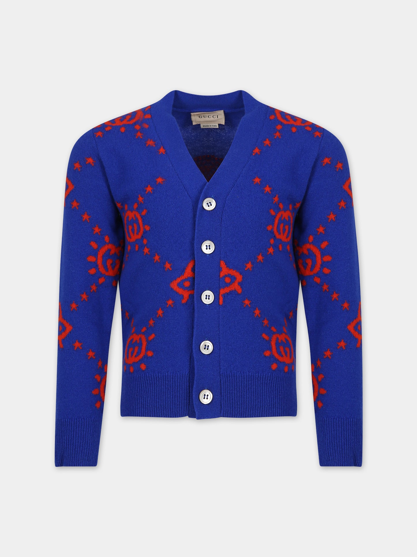 Cardigan blu per bambino con Ufo e GG