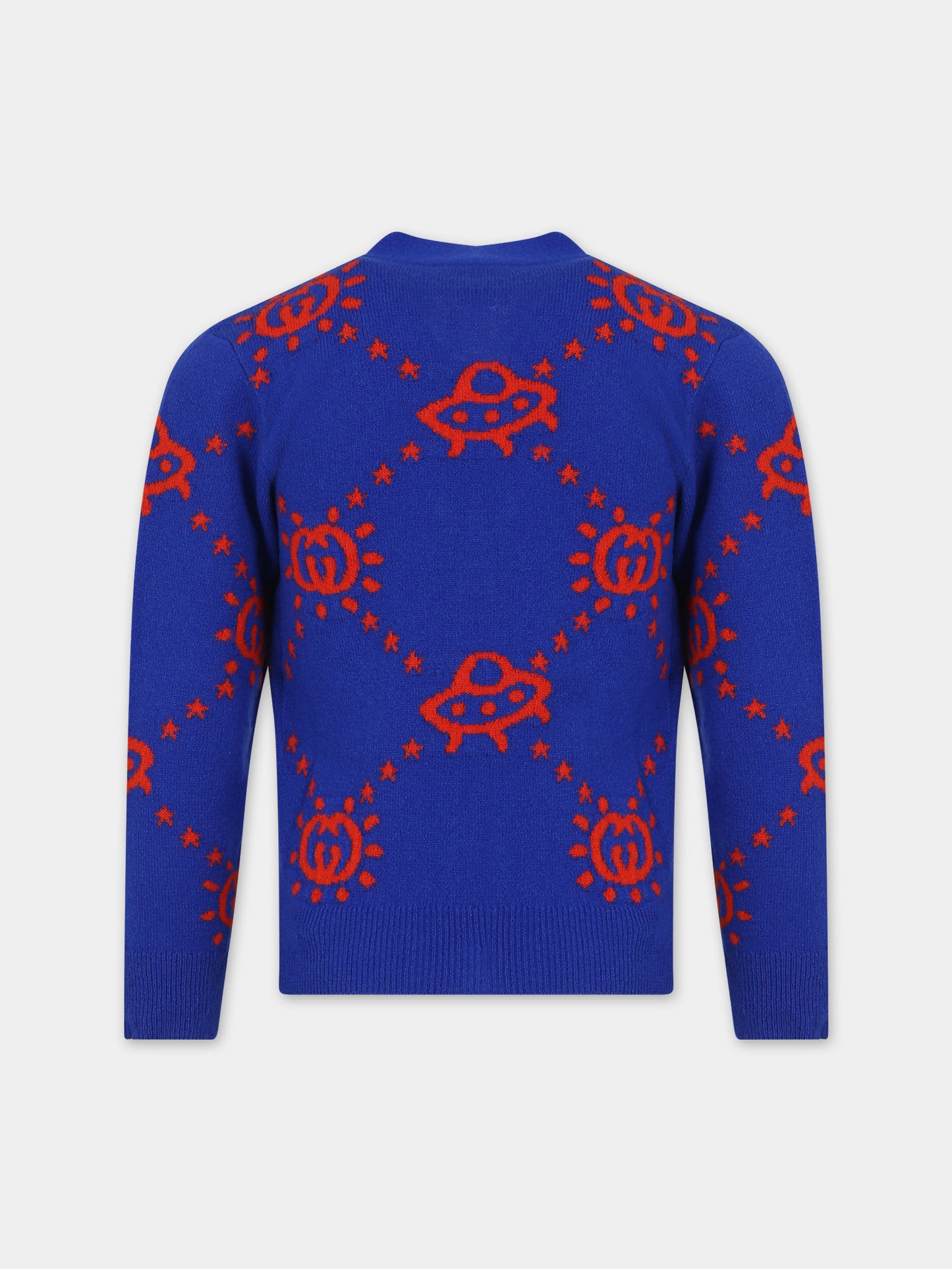 Cardigan blu per bambino con Ufo e GG