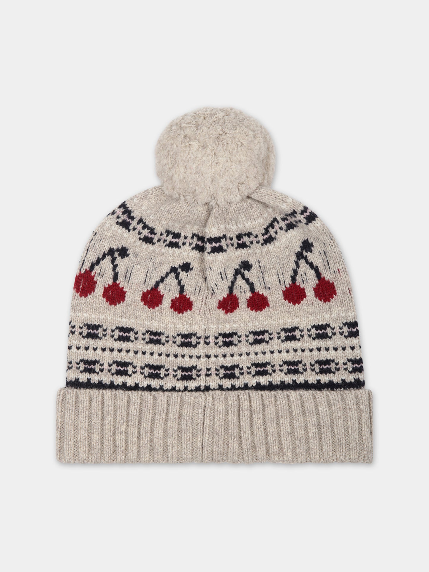 Berretto beige per bambina con ciliegie