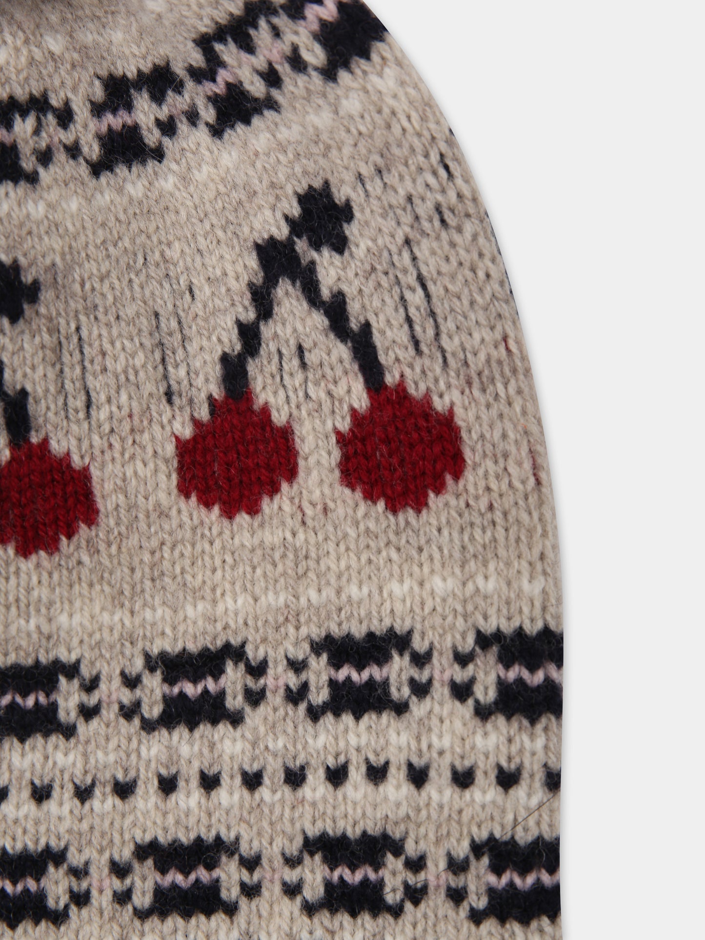 Berretto beige per bambina con ciliegie