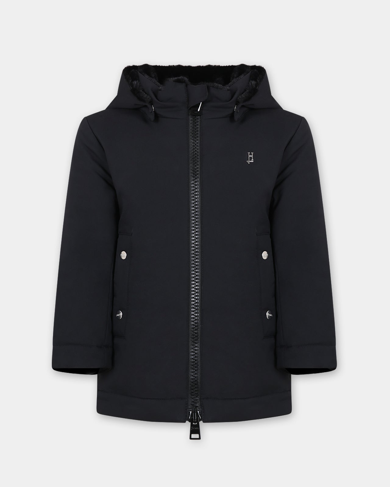 Parka nero per bambino con logo
