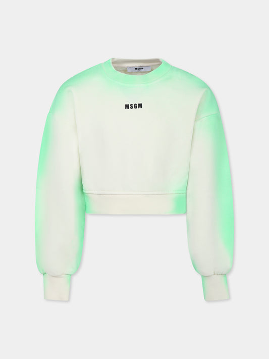 Felpa crop verde per bambina con logo