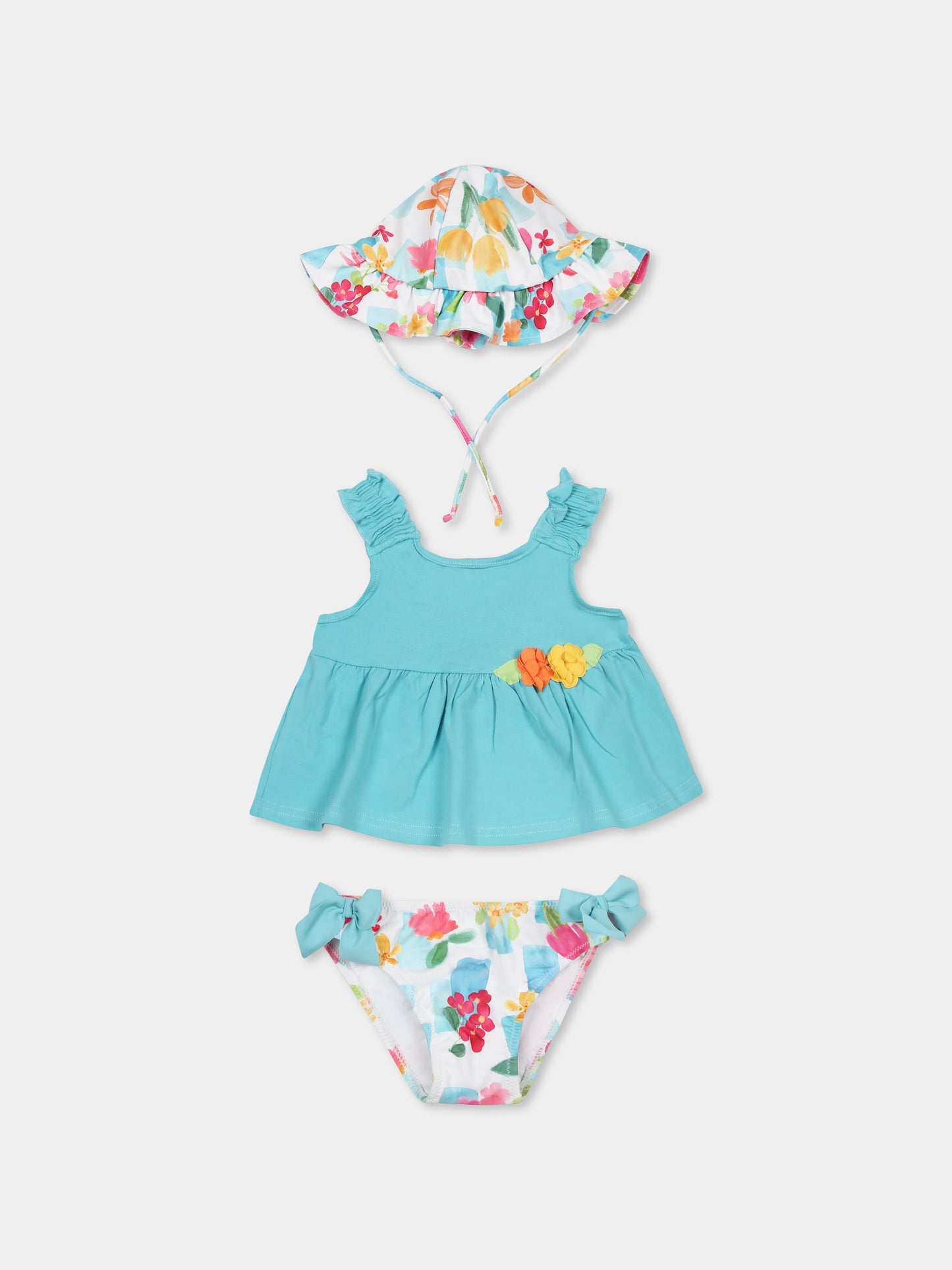 Bikini azzurro per neonata con fiori