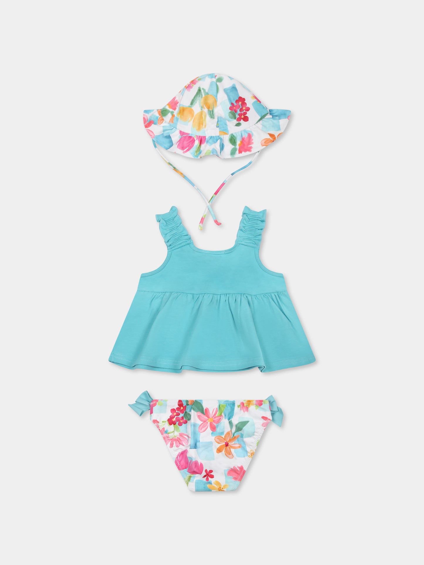 Bikini azzurro per neonata con fiori