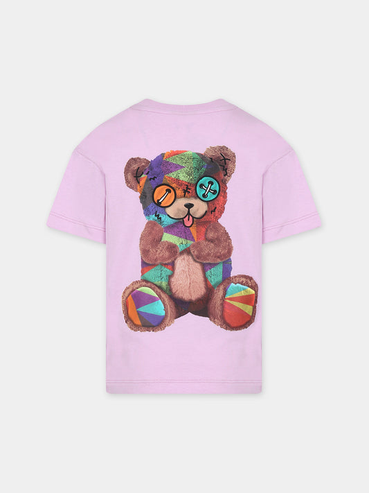 T-shirt rosa per bambini con orso e logo