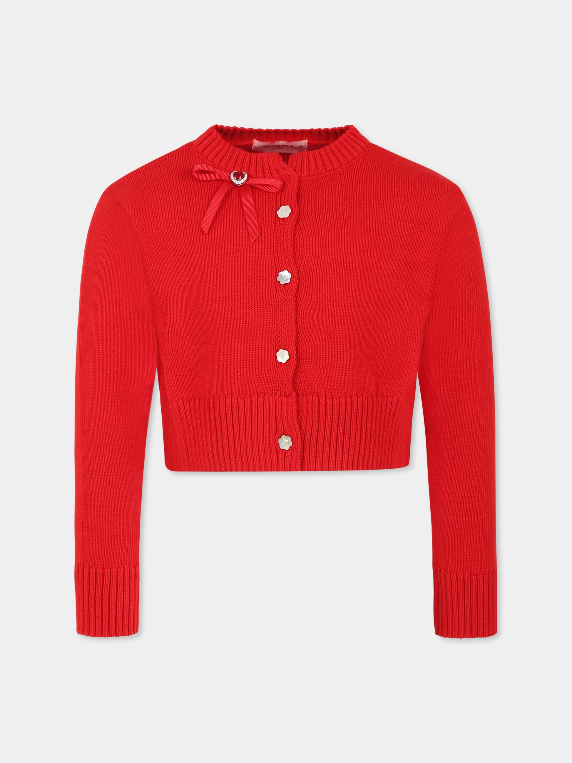 Cardigan rosso per bambina con fiocco,Vivetta Kids,VE2501RS