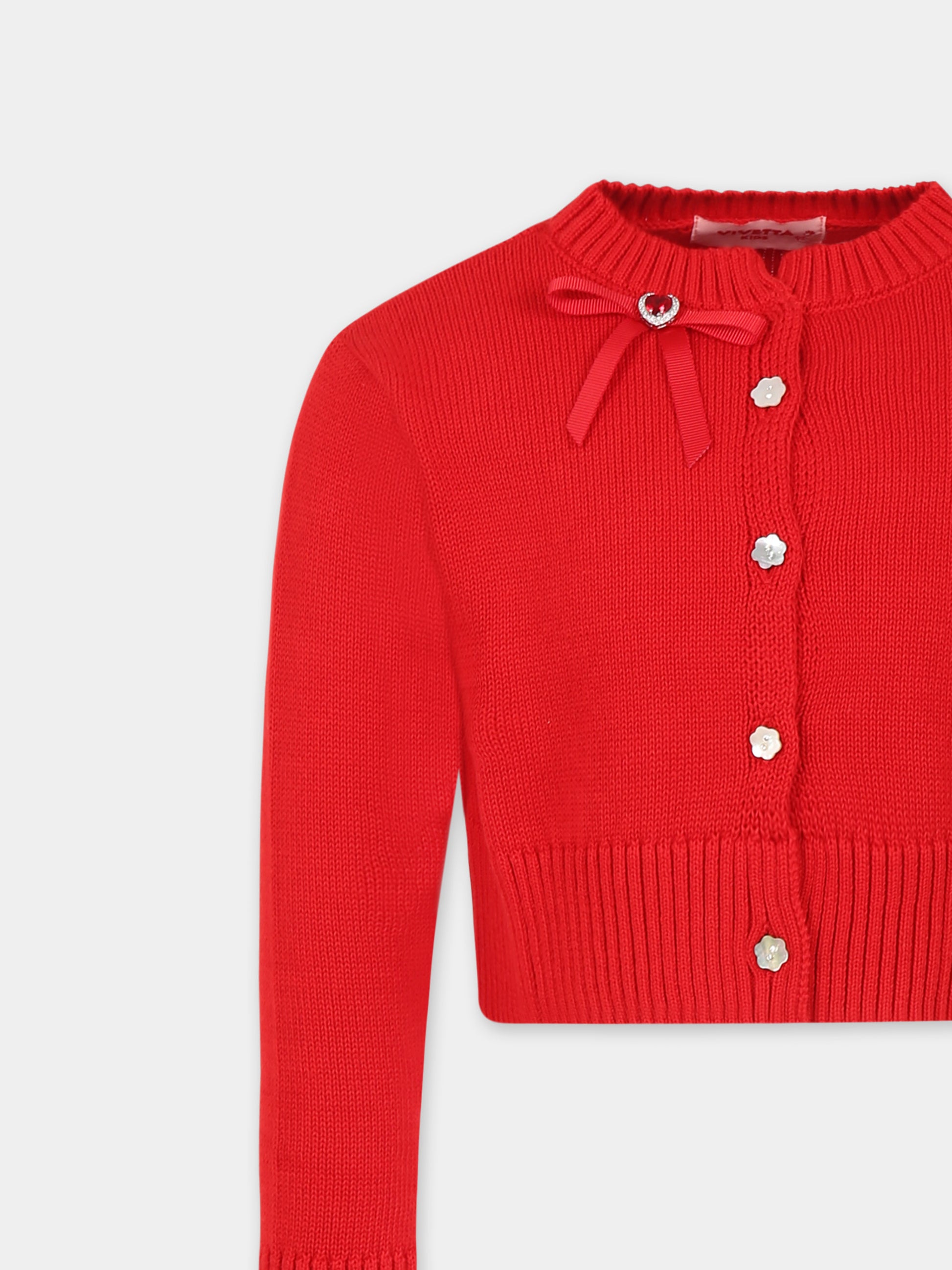 Cardigan rosso per bambina con fiocco,Vivetta Kids,VE2501RS