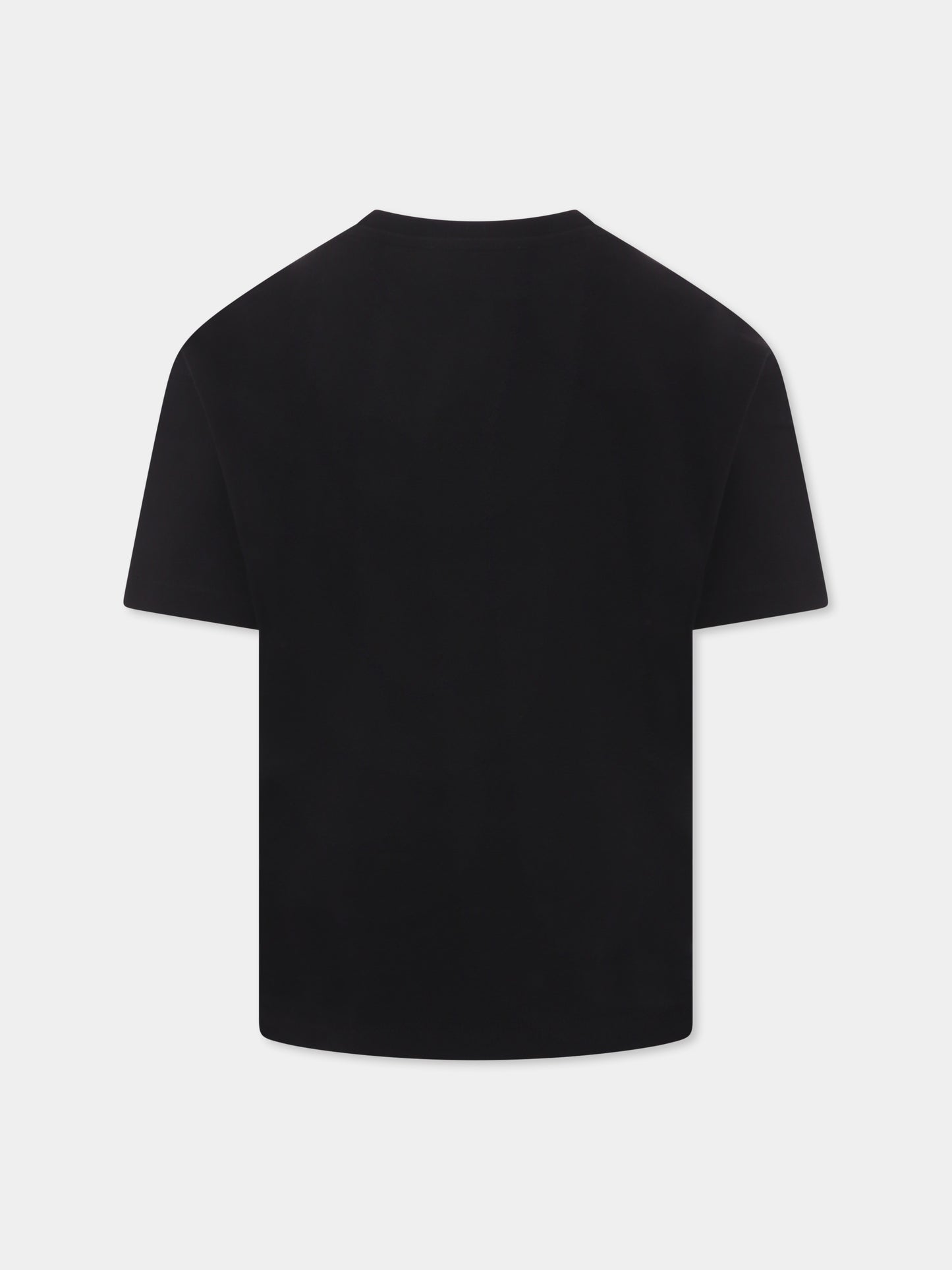 T-shirt nera per bambini con fiori e logo,Flower Mountain,0A01 0016002878 01 SABURO