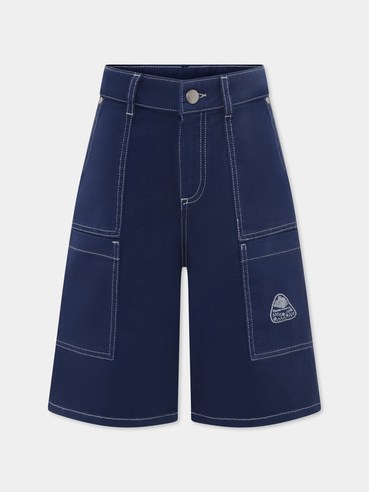 Shorts blu per bambino con logo,Flower Mountain,0C01 0016002867 01 AKINORI