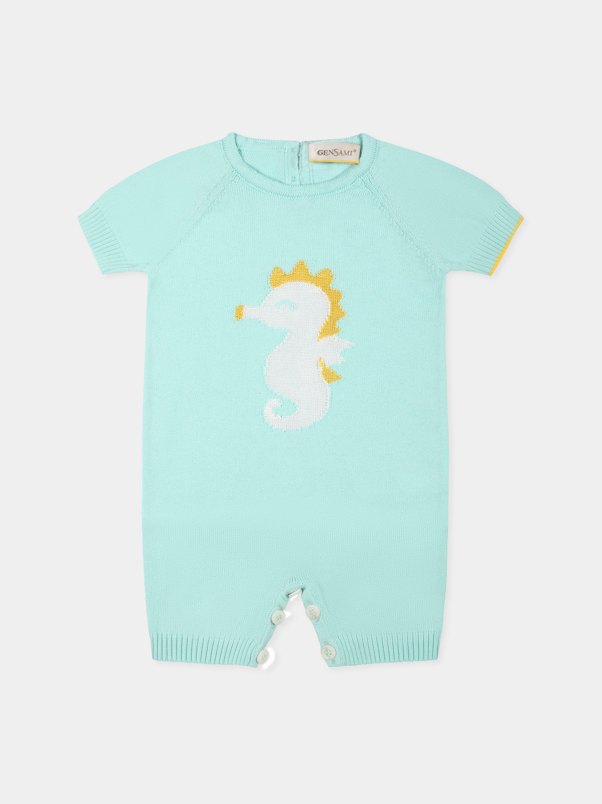 Pagliaccetto verde per neonato con cavalluccio marino,Gensami,TU01-B-SH AQUAMARINE