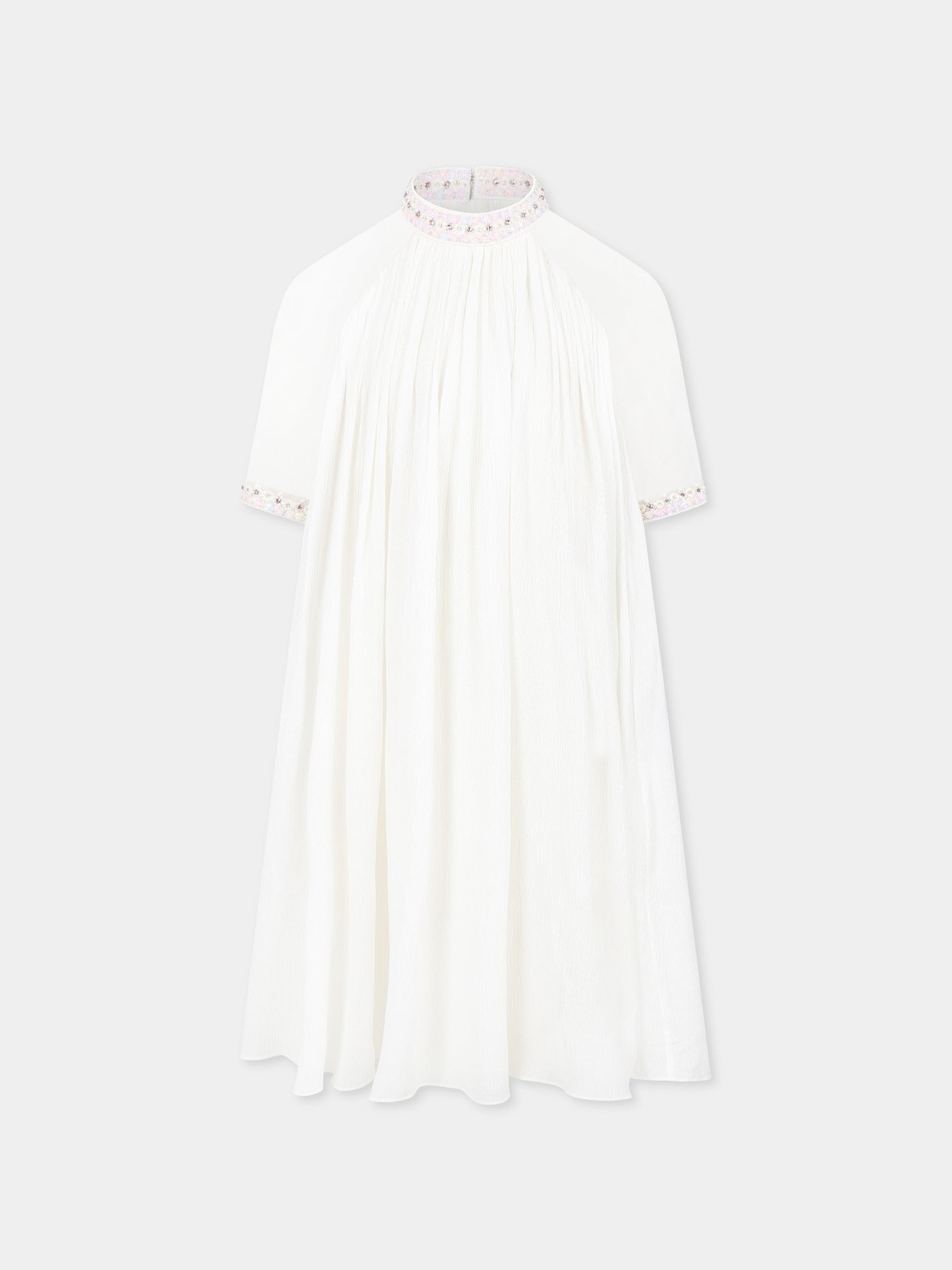 Vestito avorio per bambina con fiori e paillettes