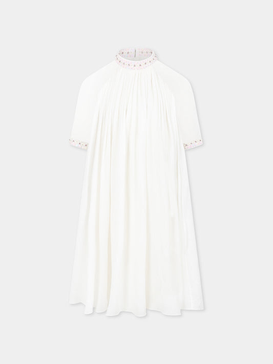 Vestito avorio per bambina con fiori e paillettes