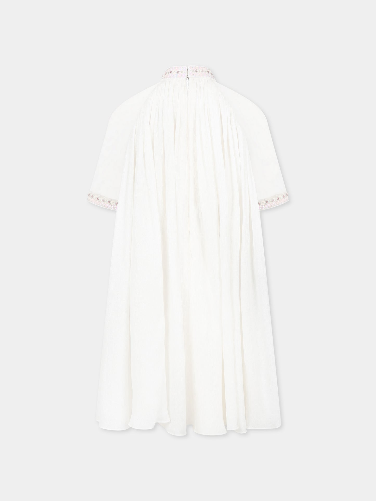 Vestito avorio per bambina con fiori e paillettes