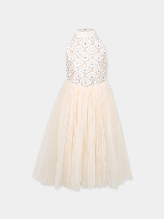 Vestito rosa per bambina con motivo floreale e perline