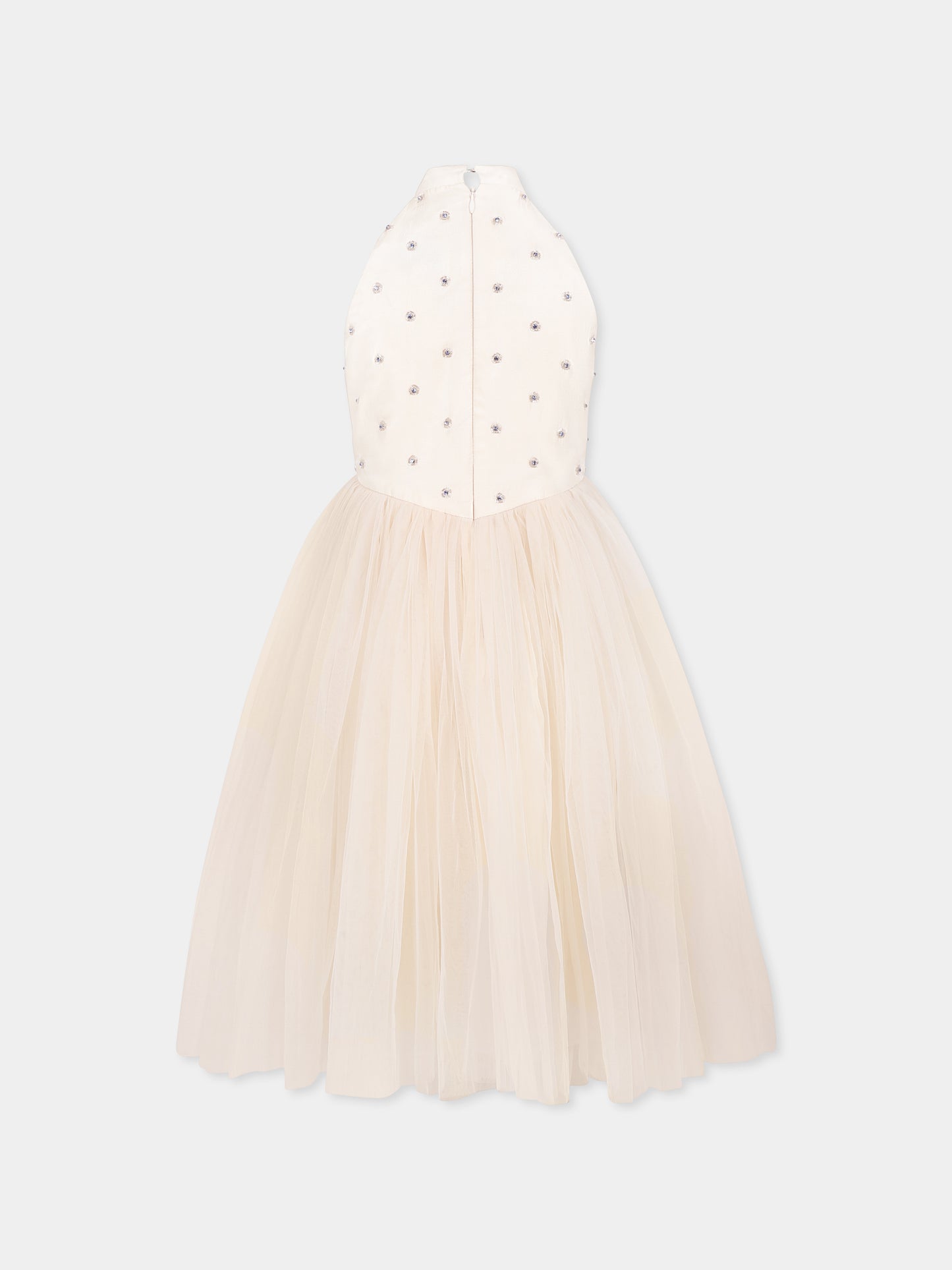 Vestito rosa per bambina con motivo floreale e perline