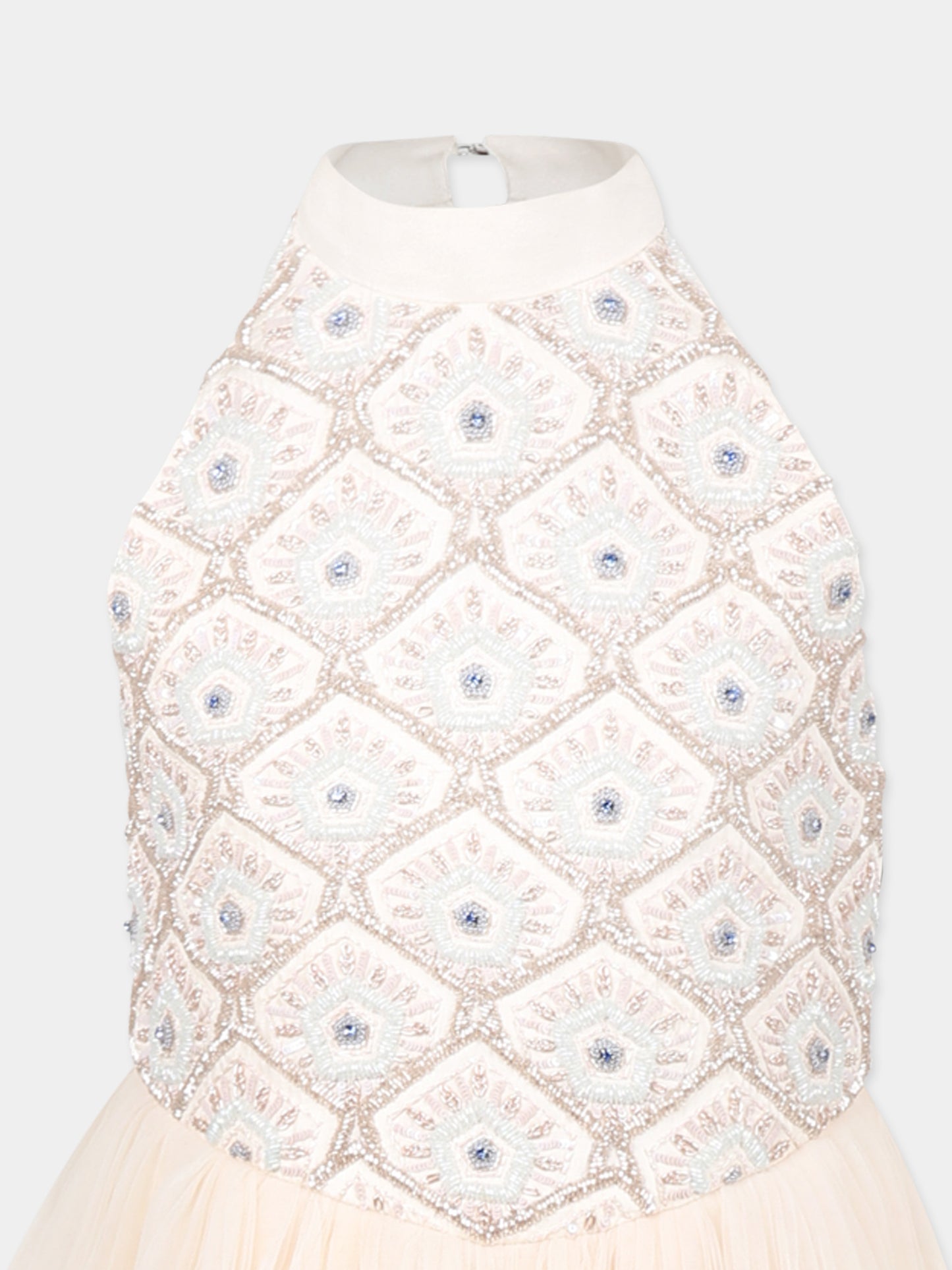 Vestito rosa per bambina con motivo floreale e perline