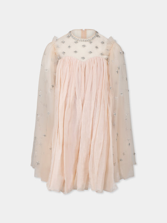 Vestito rosa per bambina con fiori e cristalli,Làtara,SS25 1628
