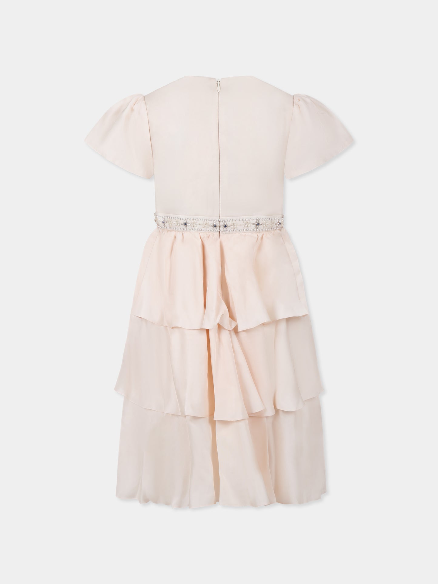 Vestito rosa per bambina con motivo floreale e cristalli,Làtara,SS25 1630