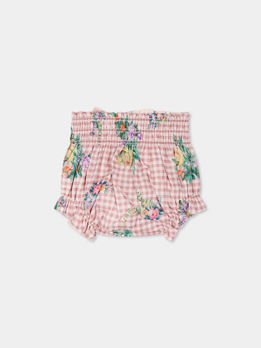 Shorts rosa per neonata con stampa floreale,Camilla,00034332 LISBLULL