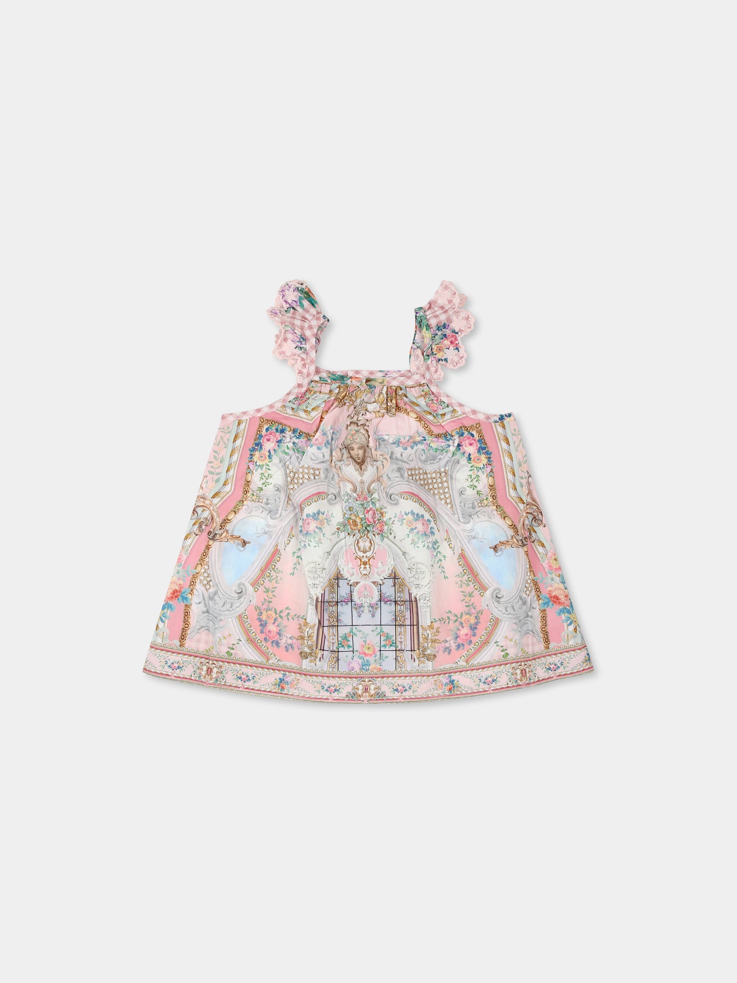 Pink dress for baby girl with floral print,Camilla,00034293 LISBLULL