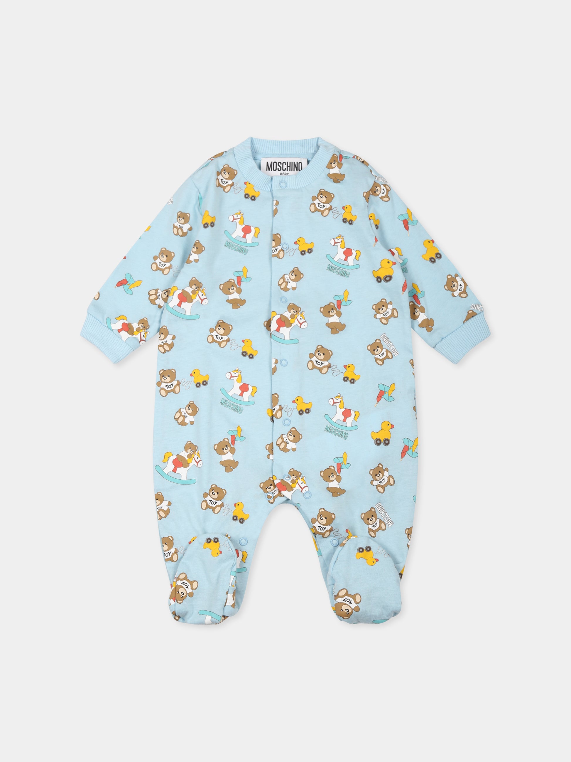 Tutina celeste per neonato con Teddy Bear e logo,Moschino Kids,MUY06F LAB92 83537