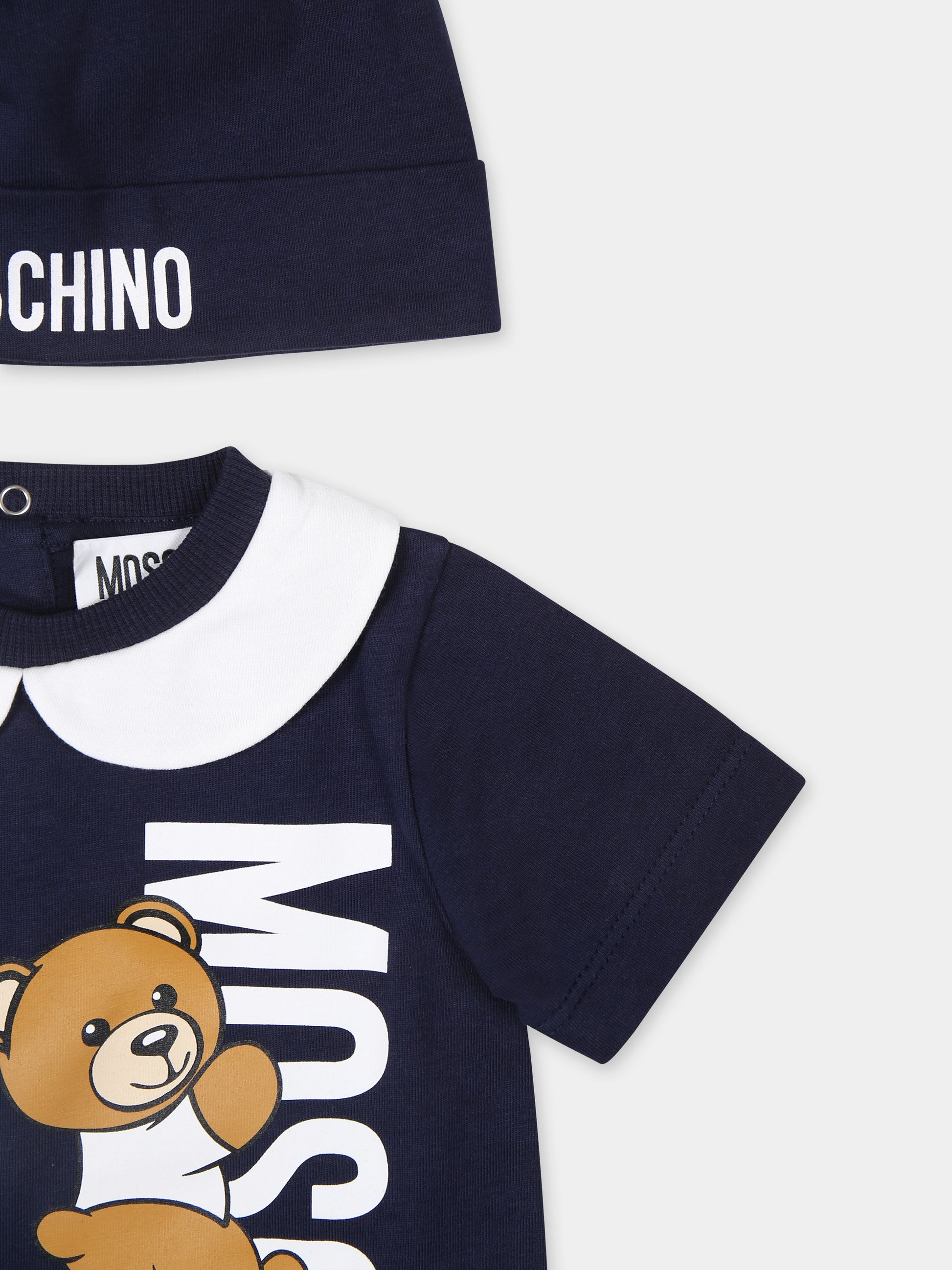 Set pagliaccetto blu per neonato con Teddy Bear,Moschino Kids,MUY068 LAA17 40016