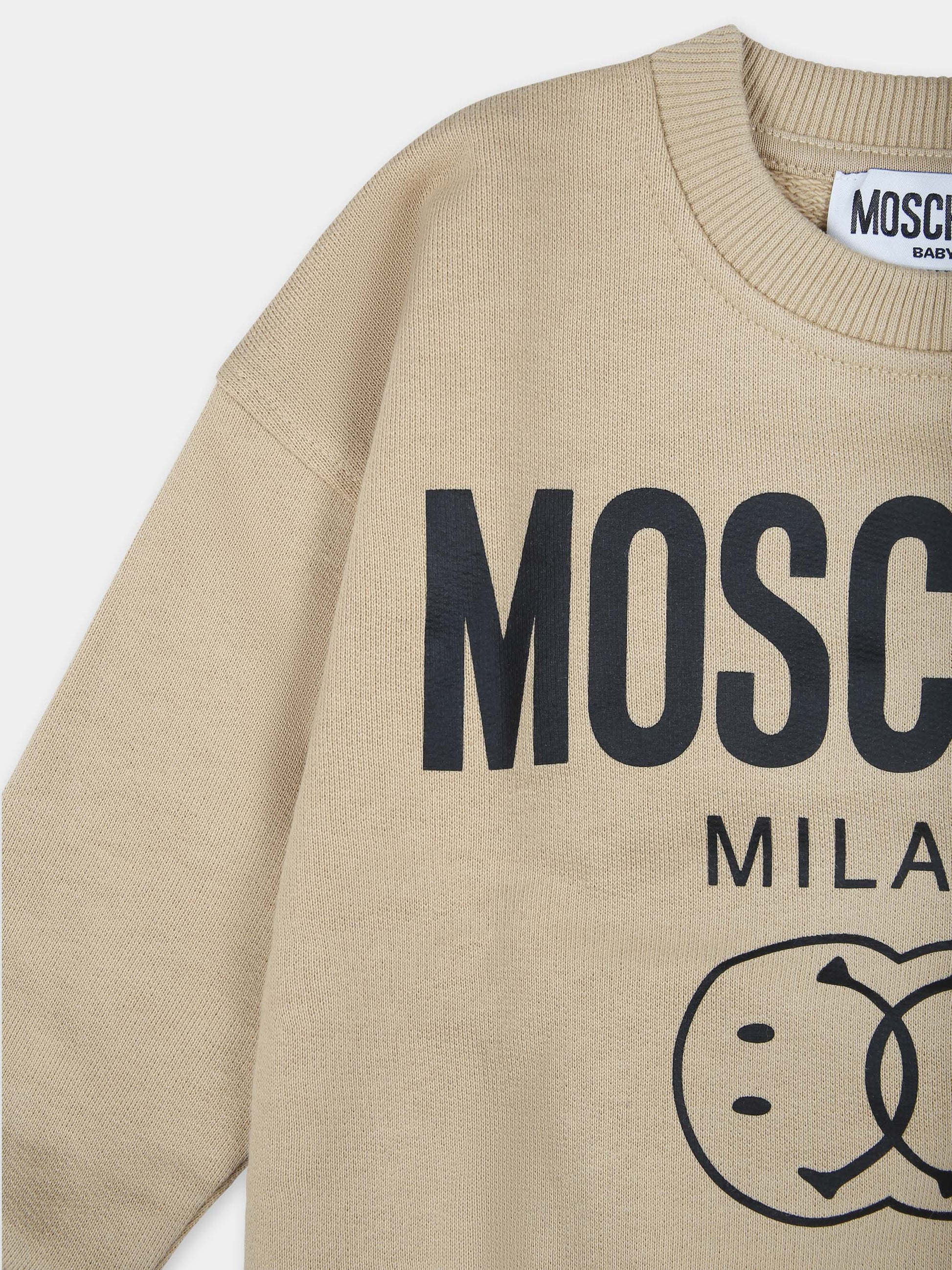 Completo beige per neonati con logo e smile,Moschino Kids,MUK04S LCA52 20155