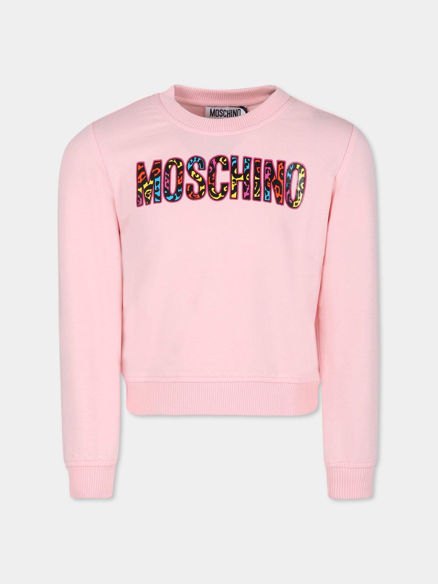 Felpa rosa per bambina con logo,Moschino Kids,HEF02M LDA13 50209