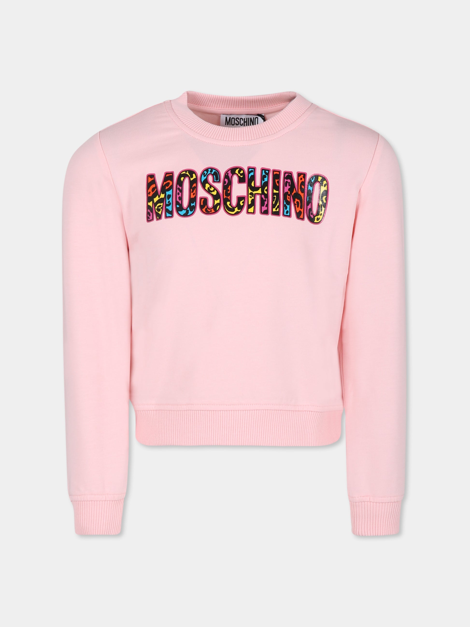 Felpa rosa per bambina con logo,Moschino Kids,HEF02M LDA13 50209