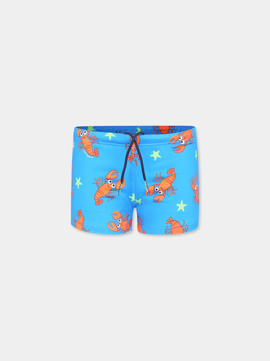Boxer mare azzurro per bambino con aragosta all over