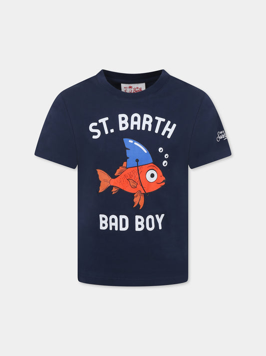 T-shirt blu per bambino con pesce rosso
