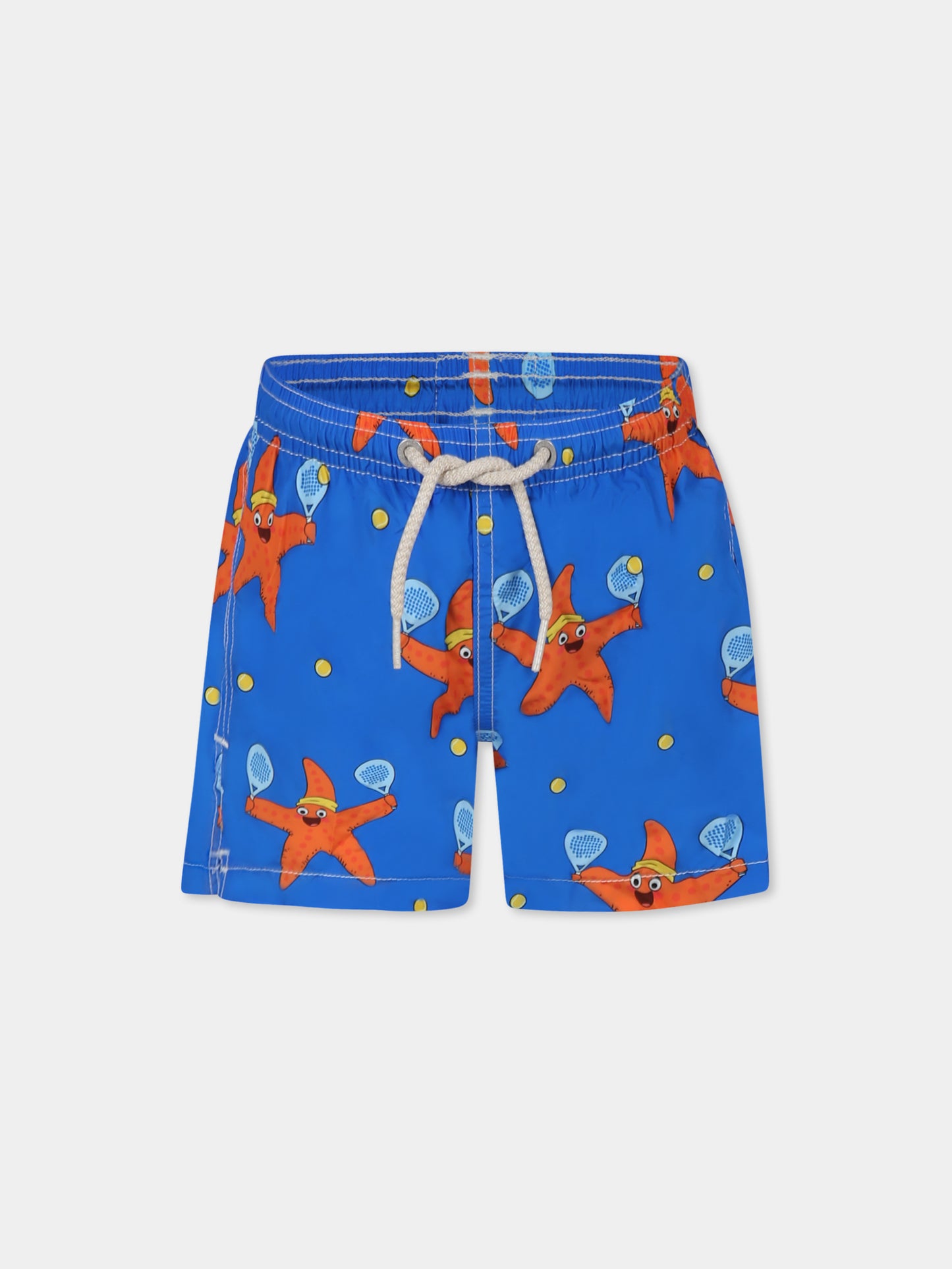 Boxer mare blu per bambino con stella marina all over