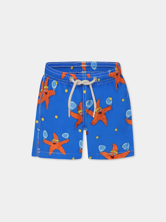 Boxer mare blu per bambino con stella marina all over