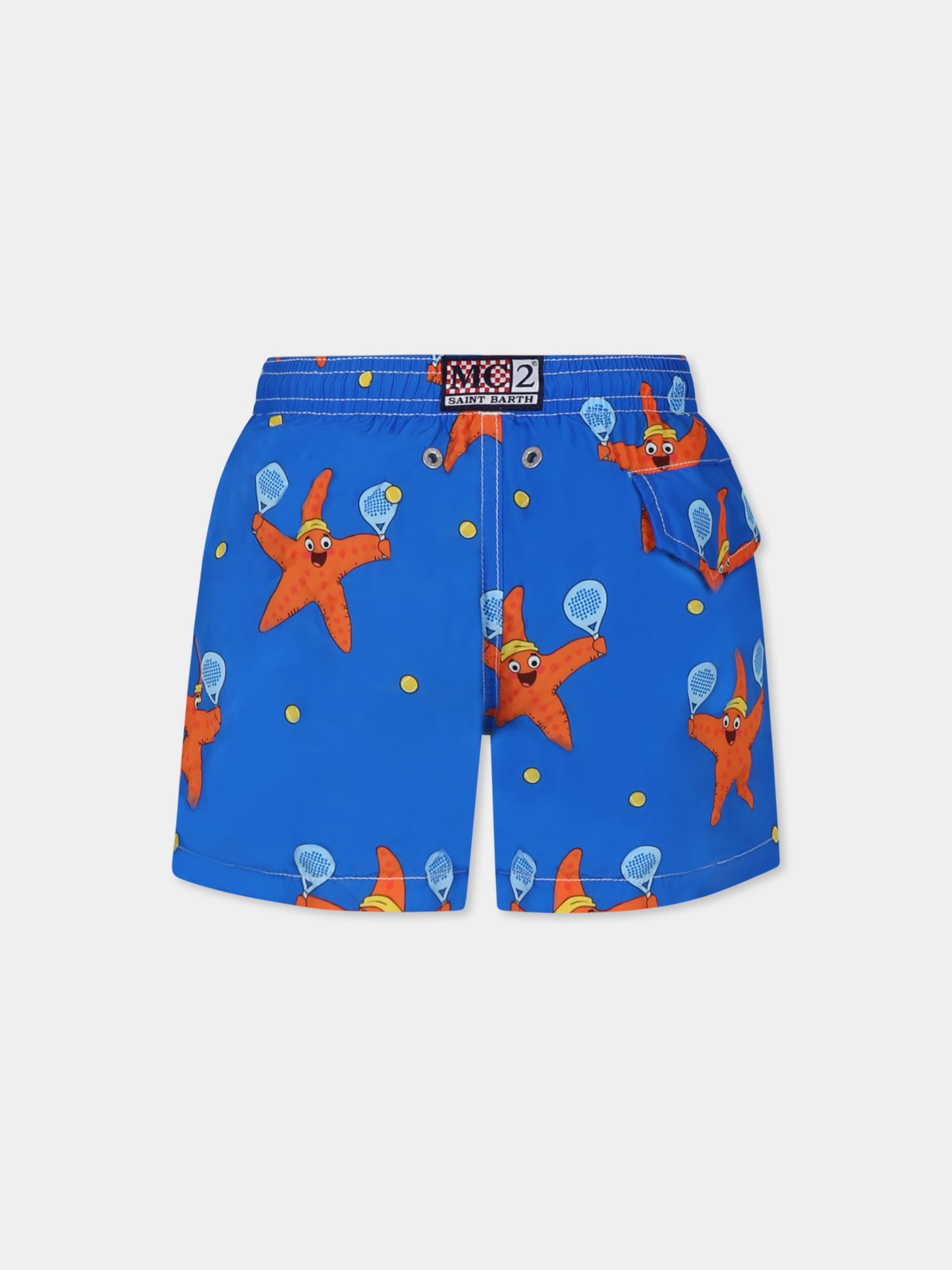 Boxer mare blu per bambino con stella marina all over