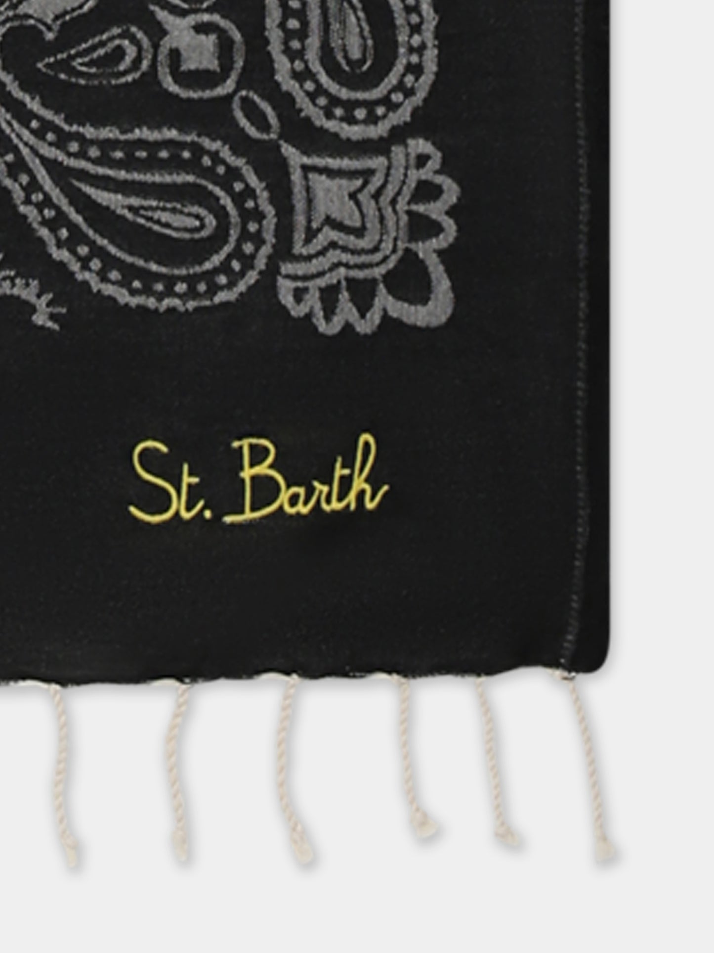Telo mare nero per bambini con motivo paisley e logo
