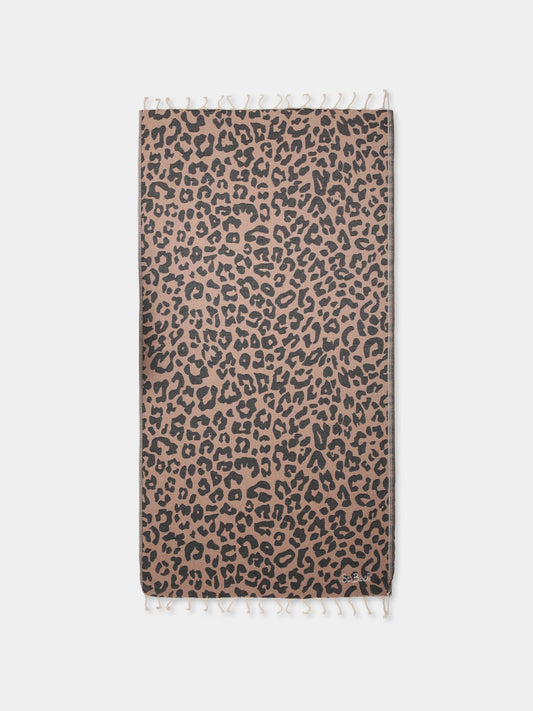 Telo mare marrone per bambina con stampa leopardata