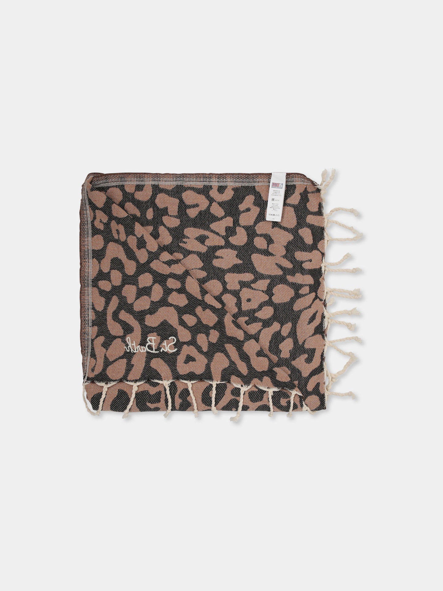 Telo mare marrone per bambina con stampa leopardata
