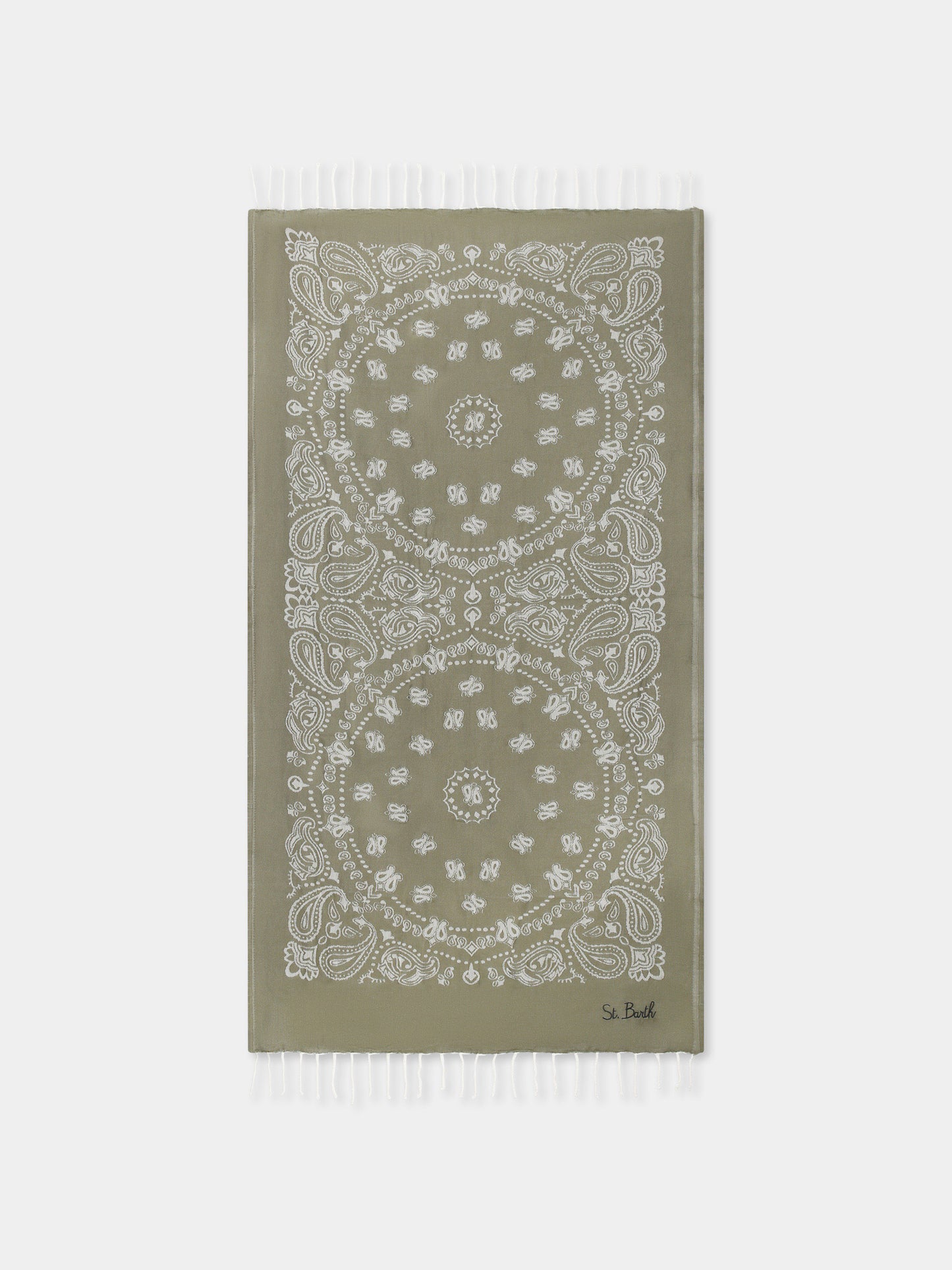 Telo mare verde per bambini con motivo paisley e logo