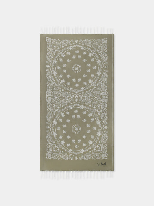 Telo mare verde per bambini con motivo paisley e logo