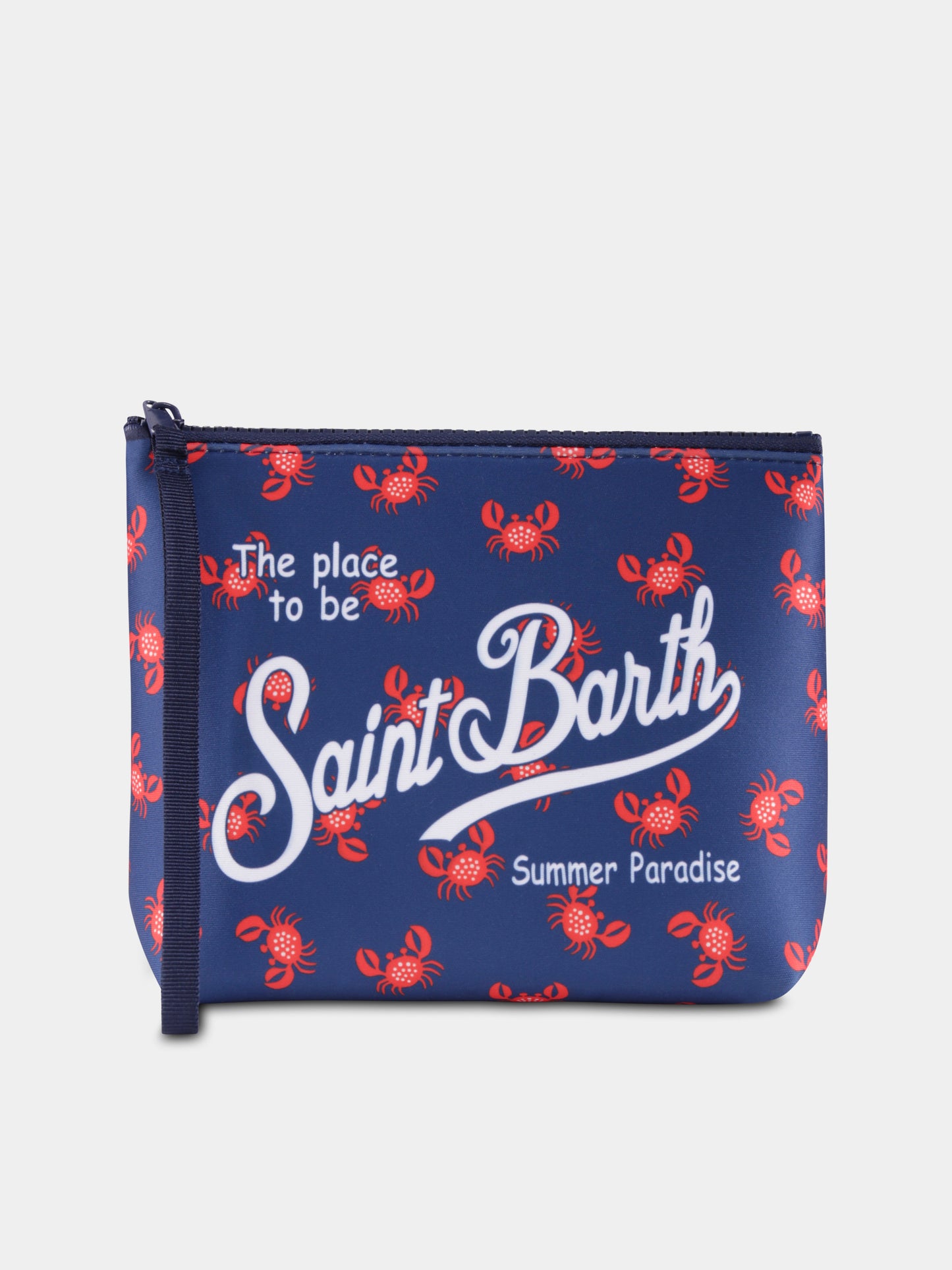 Pochette blu per bambino con granchi e logo