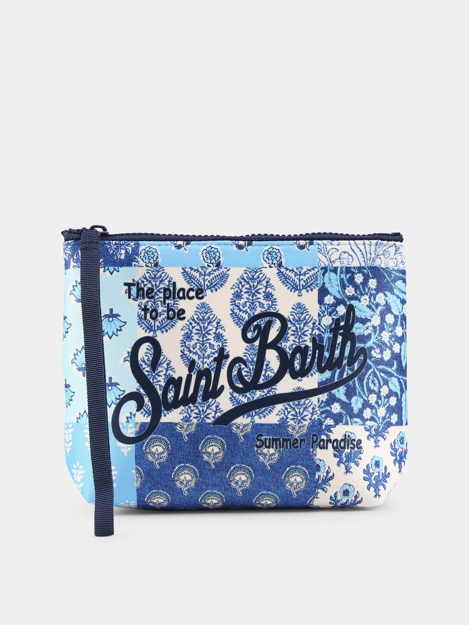 Pochette Aline celeste per bambina con logo e stampa floreale,Mc2 Saint Barth,ALIN001 01021H