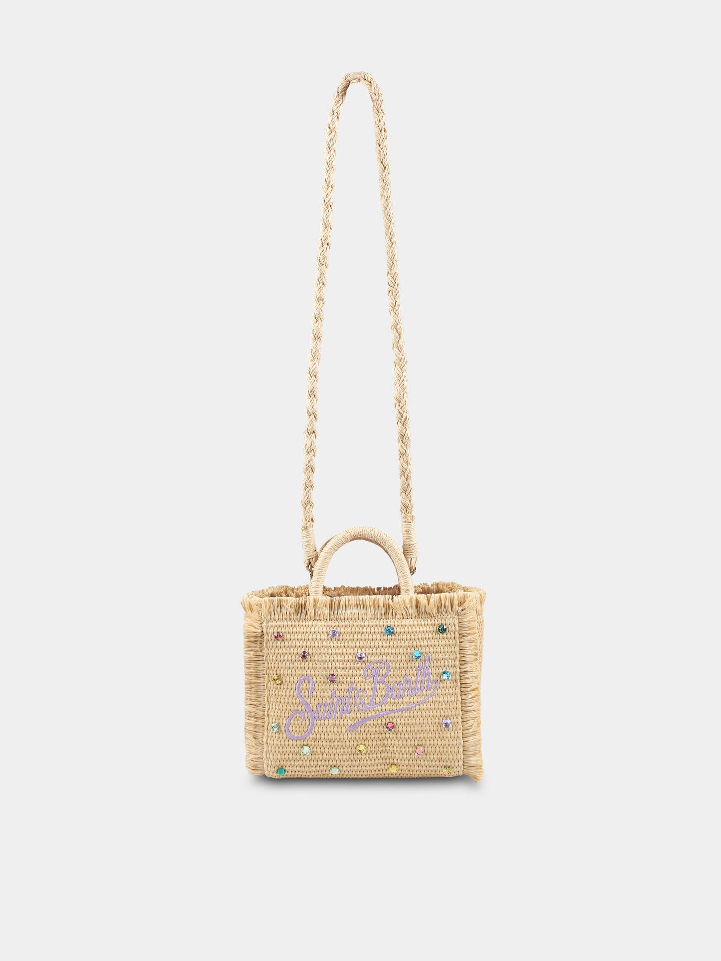 Borsa Vanity Mini beige per bambina con logo e cristalli,Mc2 Saint Barth,VAMI009 01509H