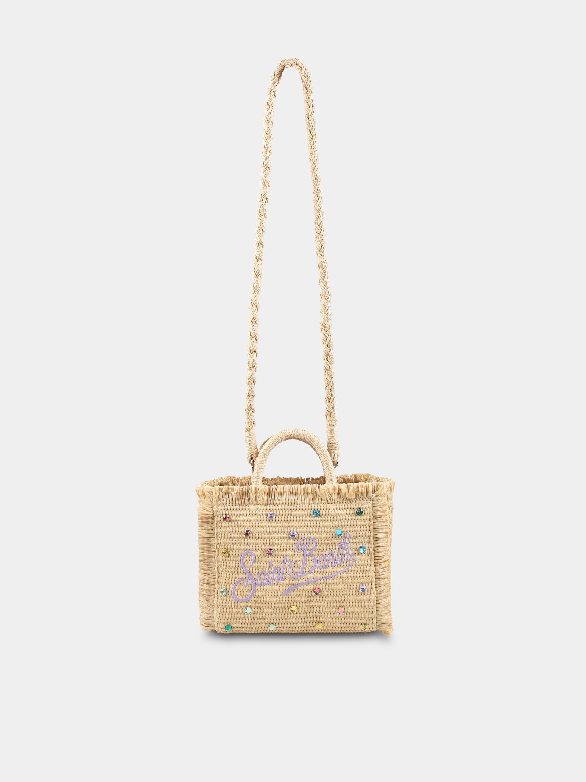 Borsa Vanity Mini beige per bambina con logo e cristalli,Mc2 Saint Barth,VAMI009 01509H