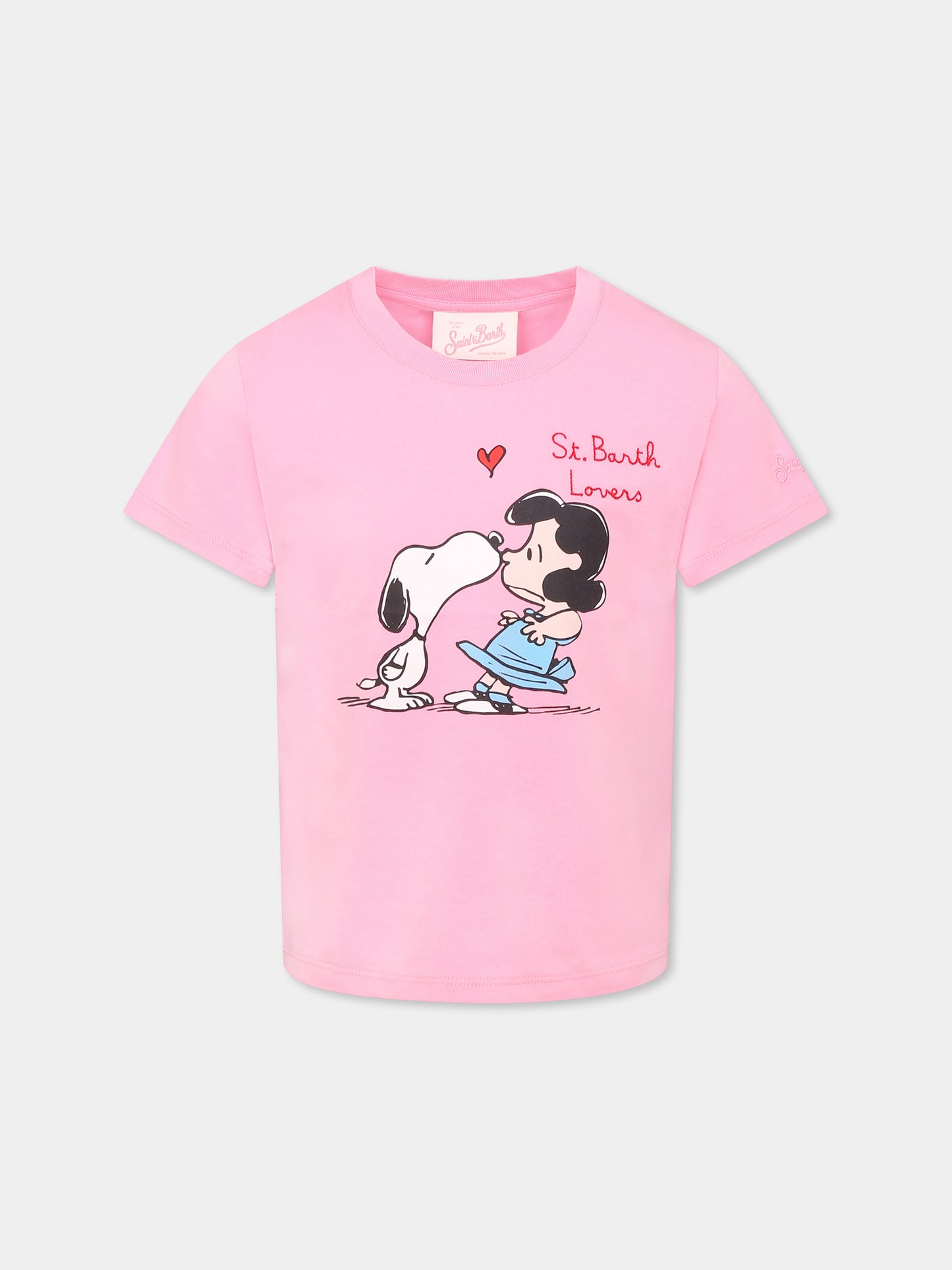 T-shirt rosa per bambina con Snoopy e Lucy