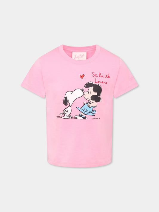 T-shirt rosa per bambina con Snoopy e Lucy