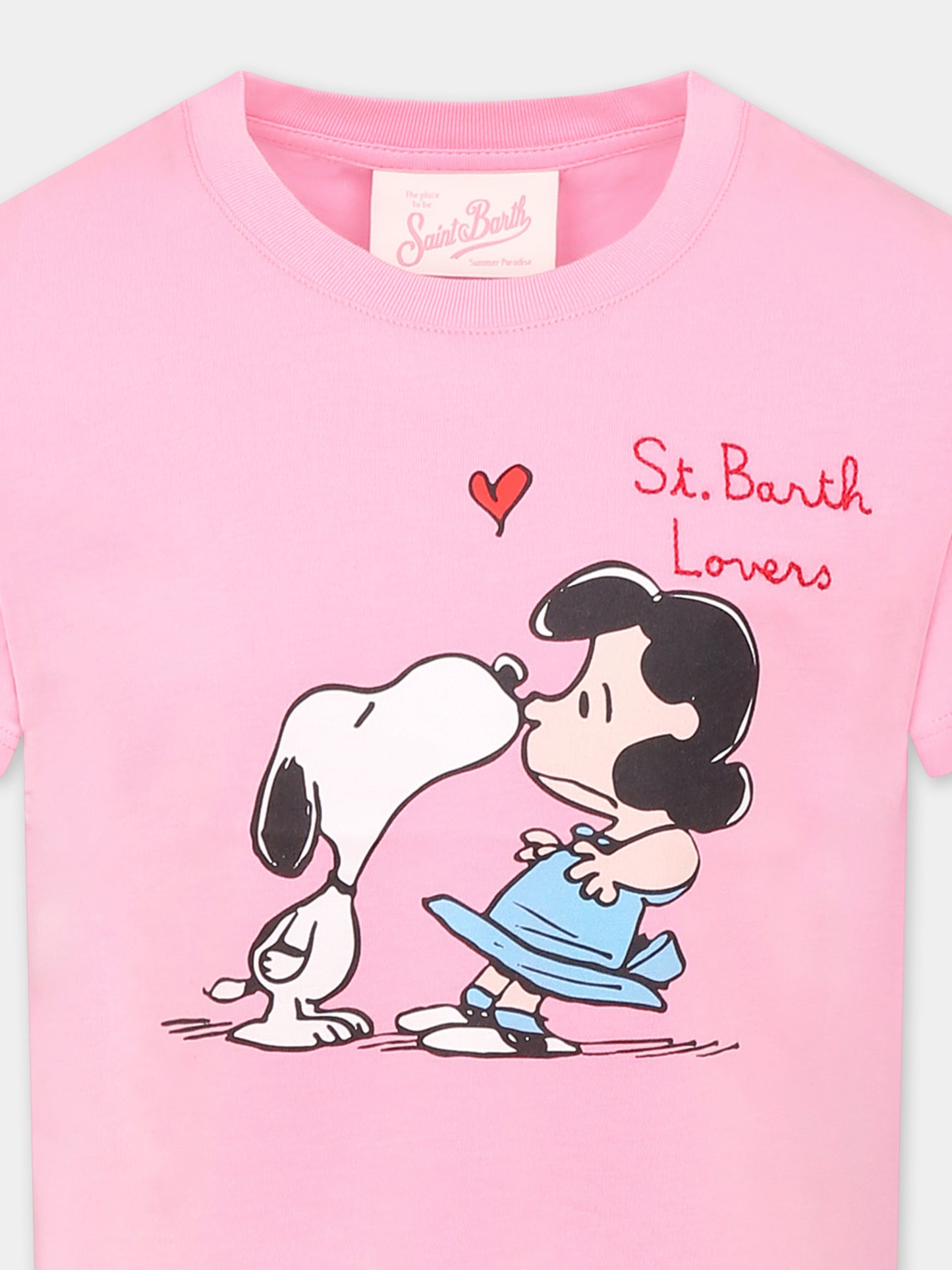 T-shirt rosa per bambina con Snoopy e Lucy