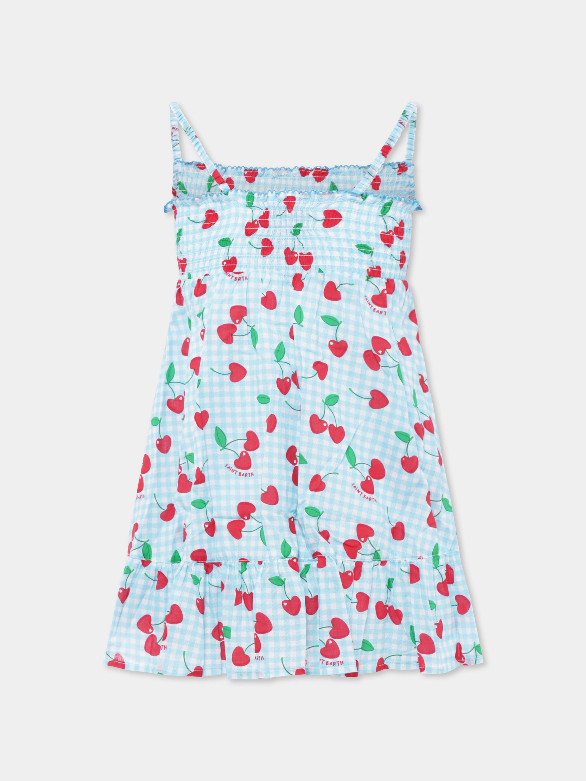 Vestito celeste per bambina con ciliegie,Mc2 Saint Barth,MKI0001 04599H